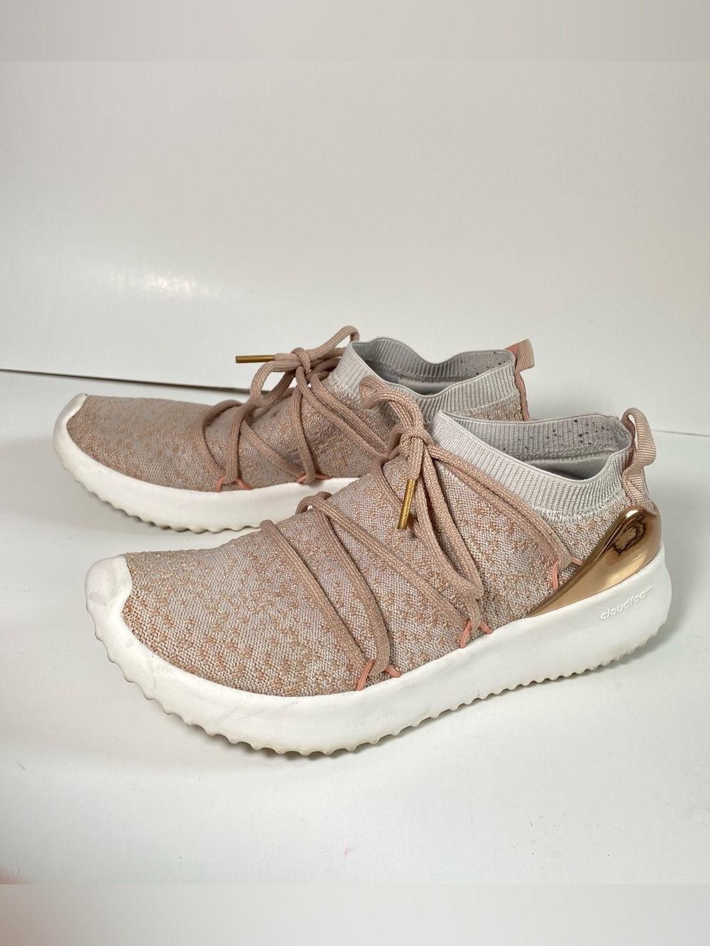 Adidas Ultimamotion Pink Blush Gold Tone Running Slip-On Sneakers size 7
